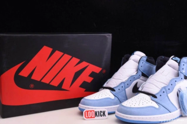 UNIVERSITY RETRO 555088-134 JORDAN 1 HIGH WHITE BLUE AIR BLACK 0719